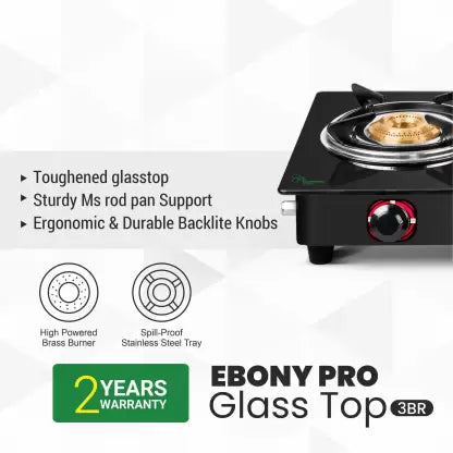 Greenchef Ebony Pro 3BR ( Hose Pipe + Lighter ) Glass Manual Gas Stove (3 Burners) Greenchef Ebony Pro 3BR ( Hose Pipe + Lighter ) Glass Manual Gas Stove (3 Burners)